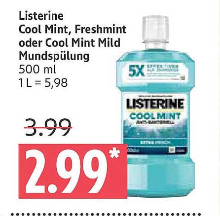 Listerine Cool Mint, Freshmint oder Cool Mint Mild Mundspülung 500 ml