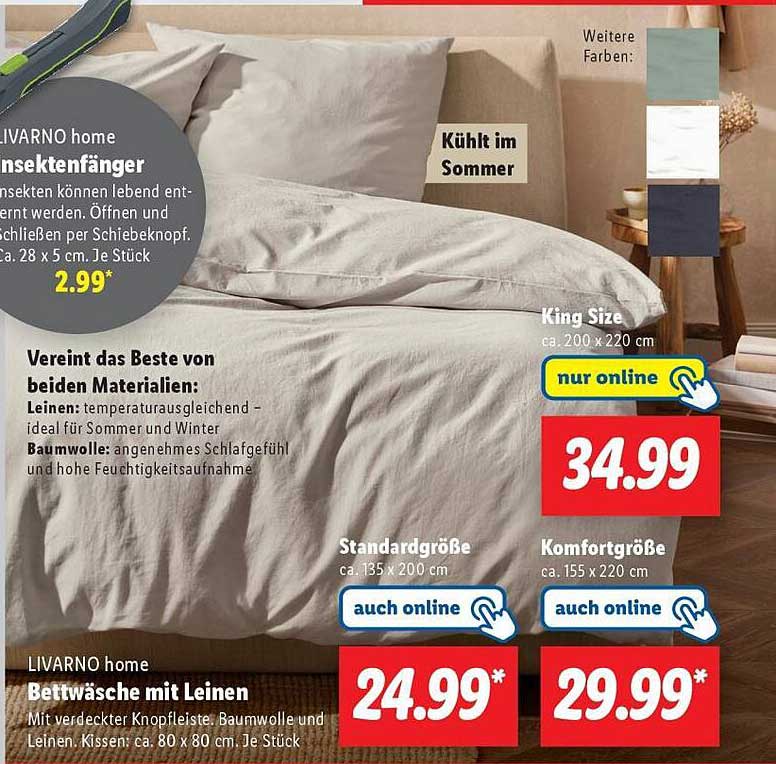 LIVARNO home Bettwäsche mit Leinen – King Size