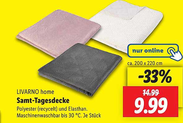 LIVARNO home Samt-Tagesdecke 200 x 220 cm