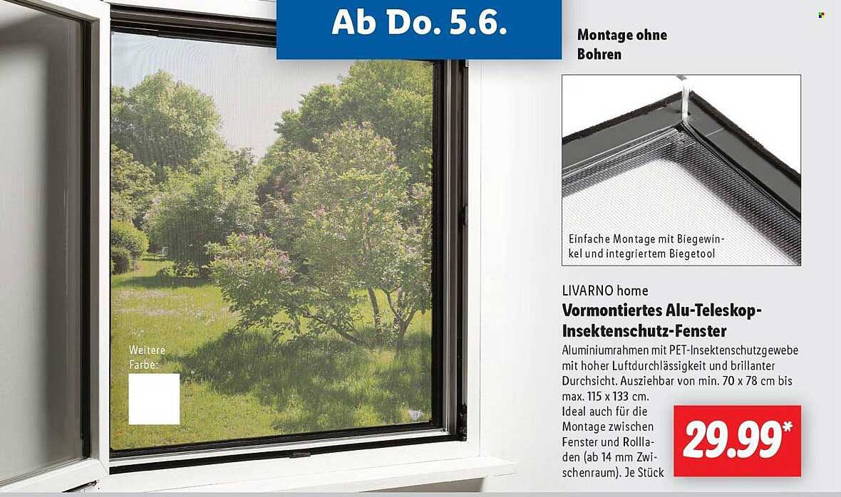 LIVARNO home Vormontiertes Alu-Teleskop-Insektenschutz-Fenster