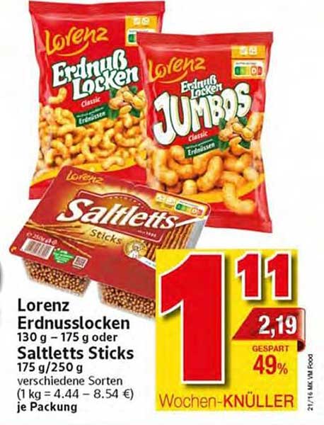 Lorenz Erdnusslocken 130 g - 175 g oder Saltletts Sticks 175 g - 250 g