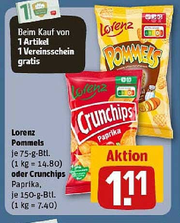 Lorenz Pommes oder Crunchips Paprika - Aktionspreis nur 1,11 €!