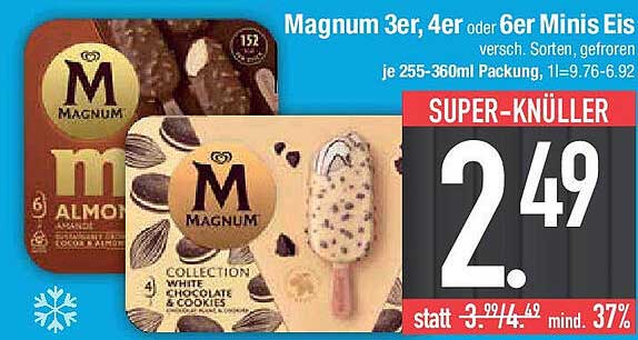Magnum 3er, 4er oder 6er Minis Eis - verschiedene Sorten, gefroren