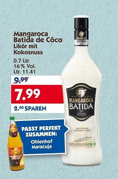 Mangaroca Batída de Côco Likör mit Kokosnuss