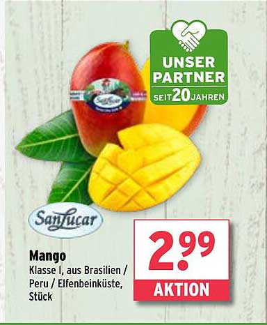 Mango, Klasse I, aus Brasilien / Peru / Elfenbeinküste, Stück