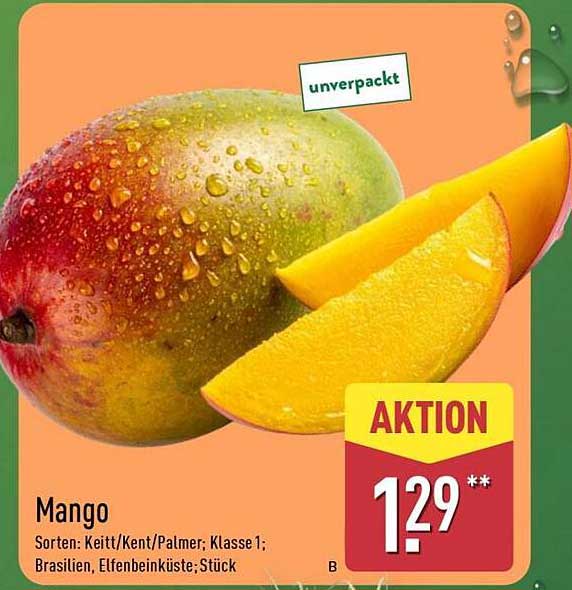 Mango - Sorten: Keitt/Kent/Palmer; Klasse 1; Brasilien, Elfenbeinküste; Stück