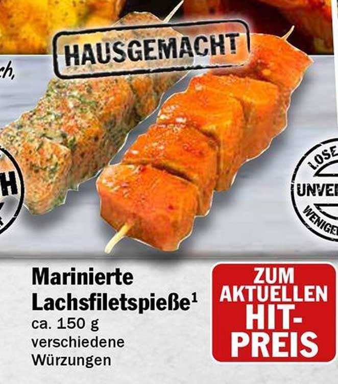 Marinierte Lachsfiletspieße ca. 150 g verschiedene Würzungen