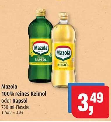Mazola 100% reines Keimöl oder Rapsöl 750-ml-Flasche