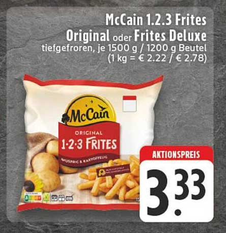 McCain 1.2.3 Frites Original oder Frites Deluxe, tiefgefroren, 1500 g