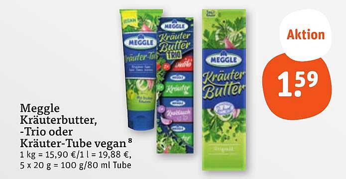 Meggle Kräuterbutter, -Trio oder Kräuter-Tube vegan