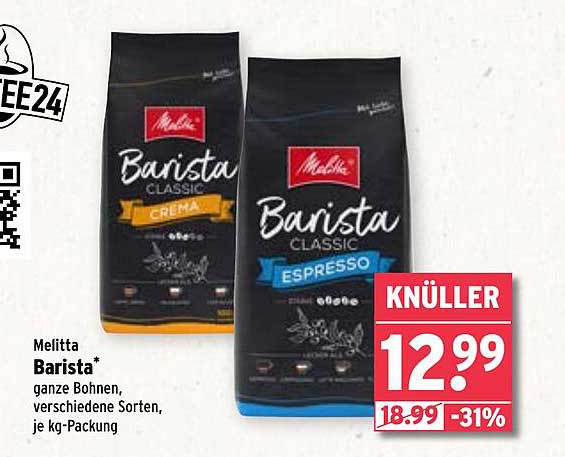 Melitta Barista Classic ganze Bohnen, verschiedene Sorten, je kg-Packung