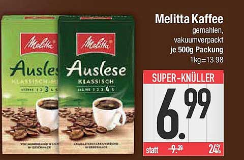 Melitta Kaffee, gemahlen, vakuumverpackt, je 500g Packung