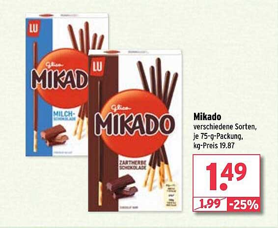 Mikado verschiedene Sorten, je 75-g-Packung