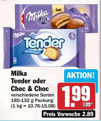 Milka Tender oder Choc & Choc 185-132 g Packung