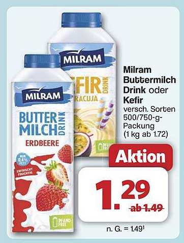 Milram Buttermilch Drink oder Kefir – jetzt im Angebot!