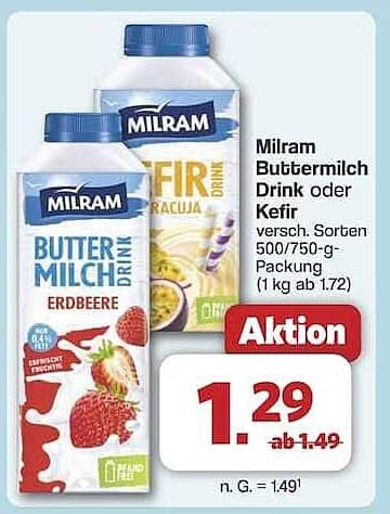 Milram Buttermilch Drink oder Kefir - verschiedene Sorten 500/750-g-Packung