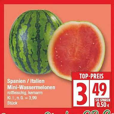 Mini-Wassermelonen rotfleischig, kernarm aus Spanien/Italien
