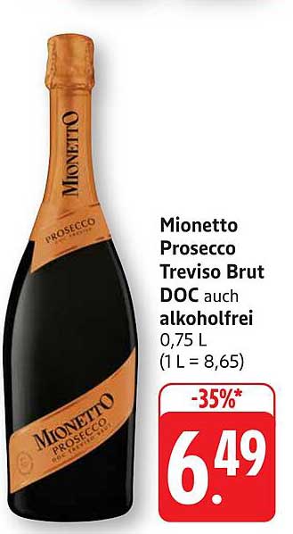Mionetto Prosecco Treviso Brut DOC auch alkoholfrei 0,75 L