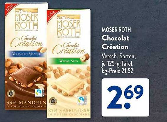 MOSER ROTH Chocolat Création - Vollmilch Mandel und Weiße Nuss