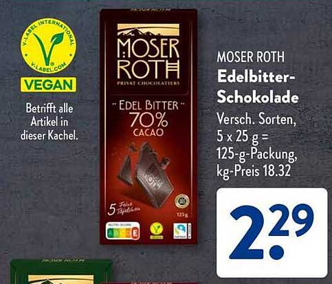 MOSER ROTH Edelbitter-Schokolade 70% Cacao