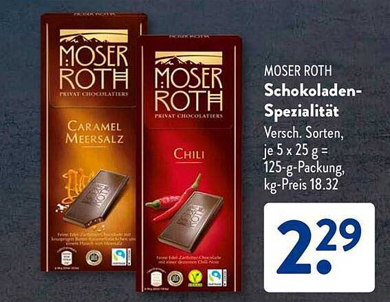 MOSER ROTH Schokoladen-Spezialität – Verschiedene Sorten
