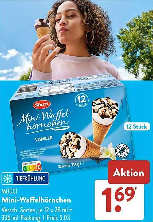 MUCCI Mini-Waffelhörnchen Vanille, 12 Stück