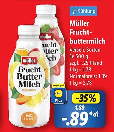 Müller Fruchtbuttermilch - Verschiedene Sorten