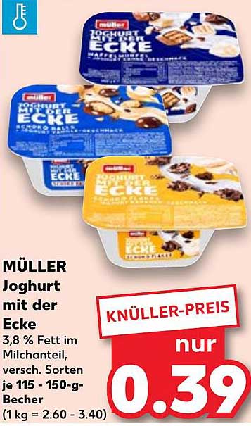 MÜLLER Joghurt mit der Ecke 3,8 % Fett im Milchanteil, verschiedene Sorten