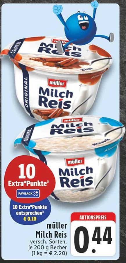müller Milch Reis 200 g Becher - Aktionspreis nur 0,44 €