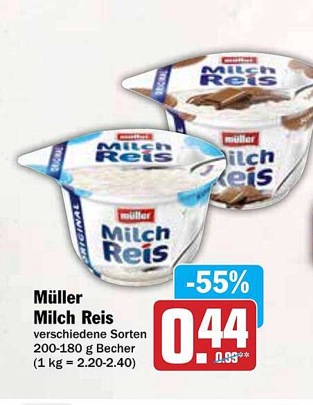 Müller Milch Reis verschiedene Sorten 200-180 g Becher