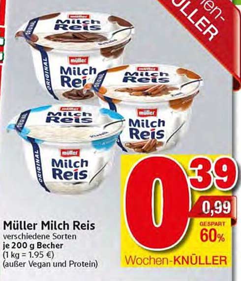 Müller Milch Reis verschiedene Sorten je 200 g Becher