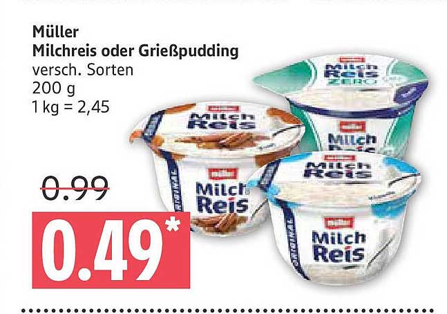 Müller Milchreis oder Grießpudding 200 g, verschiedene Sorten