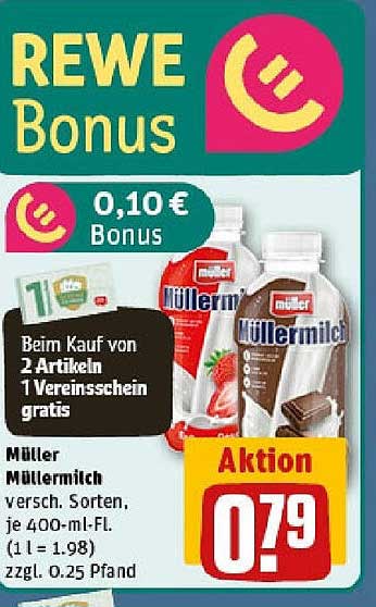 Müller Müller Milch – verschiedene Sorten 400 ml für nur 0,79 €
