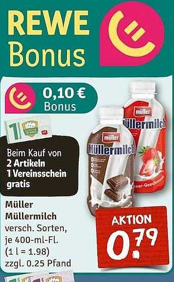 Müller Müllermilch versch. Sorten, je 400-ml-Fl.