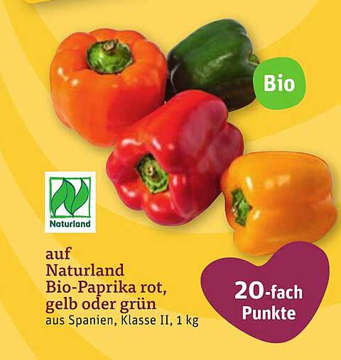 Naturland Bio-Paprika rot, gelb oder grün, 1 kg