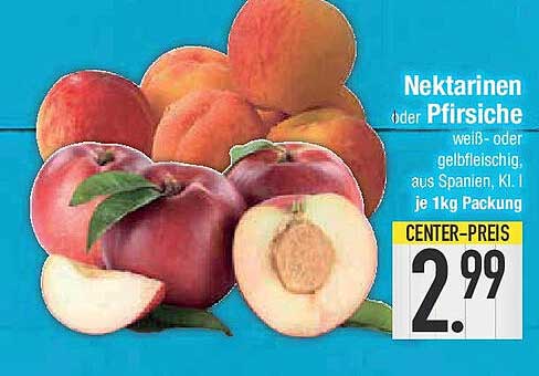 Nektarinen oder Pfirsiche, weiß- oder gelbfleischig, aus Spanien, Kl. I, je 1 kg Packung