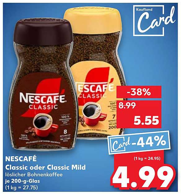 NESCAFÉ Classic oder Classic Mild löslicher Bohnenkaffee je 200-g-Glas