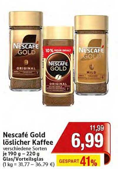 Nescafé Gold löslicher Kaffee - verschiedene Sorten je 190 g - 220 g Glas/Vorteilsglas