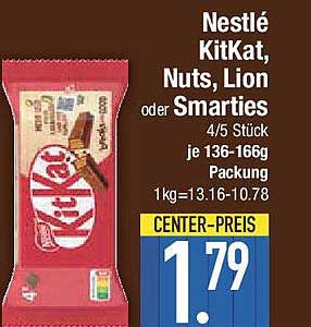 Nestlé KitKat, Nuts, Lion oder Smarties - 4/5 Stück je 136-166g
