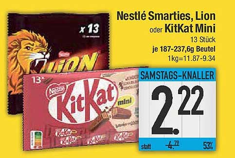 Nestlé Smarties, Lion oder KitKat Mini – 13 Stück für nur 2,22 €