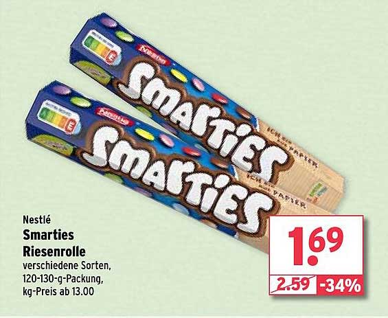 Nestlé Smarties Riesenrolle verschiedene Sorten, 120-130-g-Packung