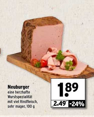 Neuburger - eine herzhafte Wurstspezialität mit viel Rindfleisch, sehr mager, 100 g