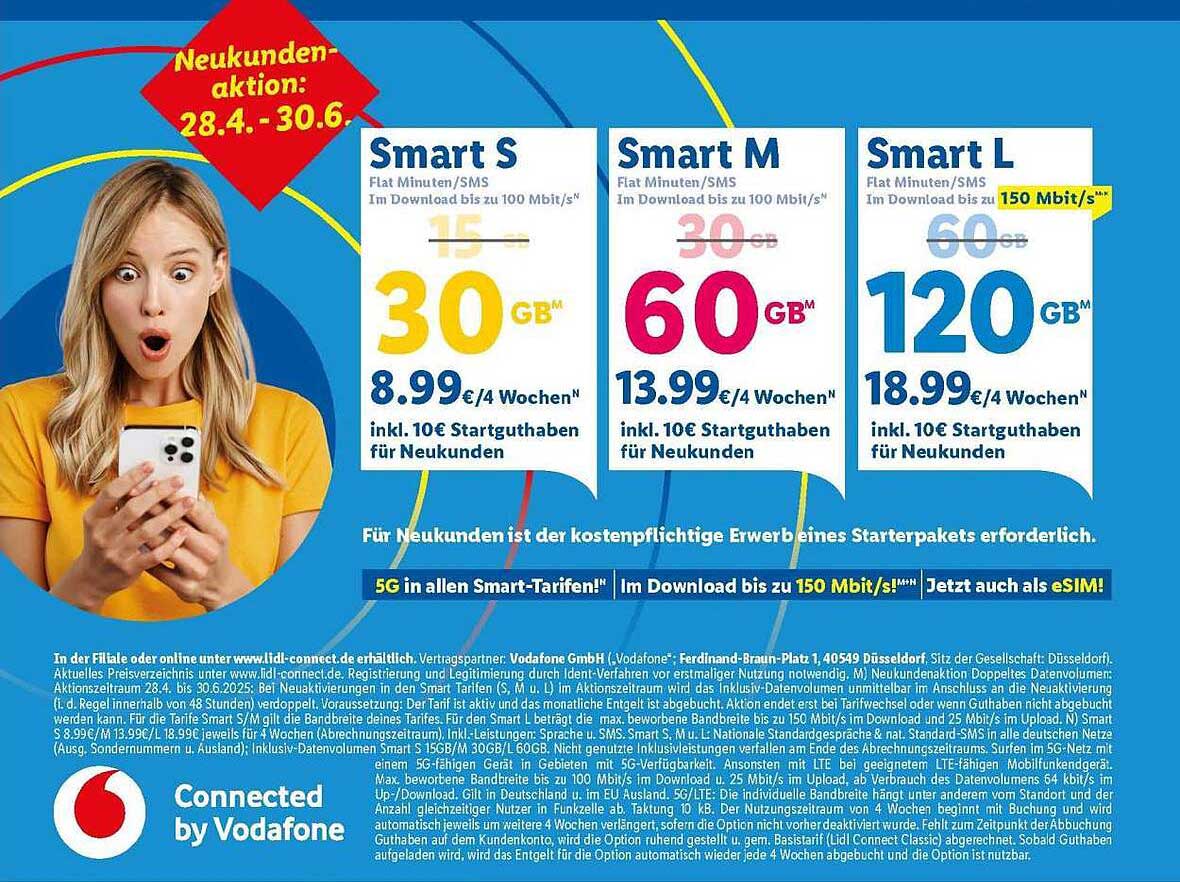 Neukunden-Aktion bei Vodafone: Smart S, M und L Tarife