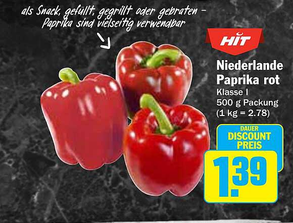 Niederlande Paprika rot Klasse I 500 g Packung