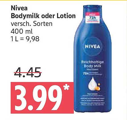 Nivea Bodymilk oder Lotion 400 ml - Verschiedene Sorten