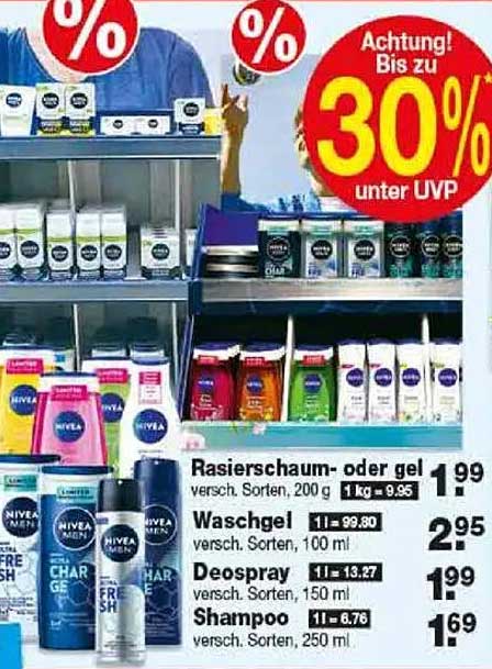 NIVEA Männer Rasiergel oder -schaum, 200 g für 1,99 €