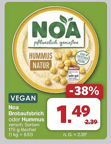 Noa Brotaufstrich oder Hummus, verschiedene Sorten 175-g-Becher