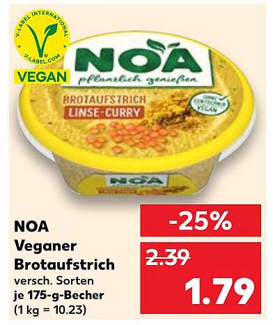 NOA Veganer Brotaufstrich Linse-Curry 175-g-Becher