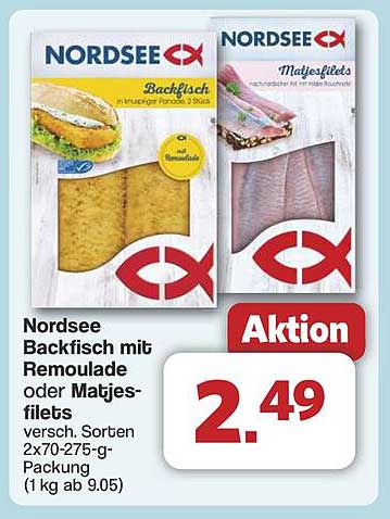 Nordsee Backfisch mit Remoulade oder Matjesfilets, 2x70-275-g-Packung
