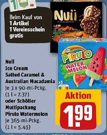 Nuili Eiscreme Salted Caramel & Australian Macadamia oder Pirulo Wassermelone